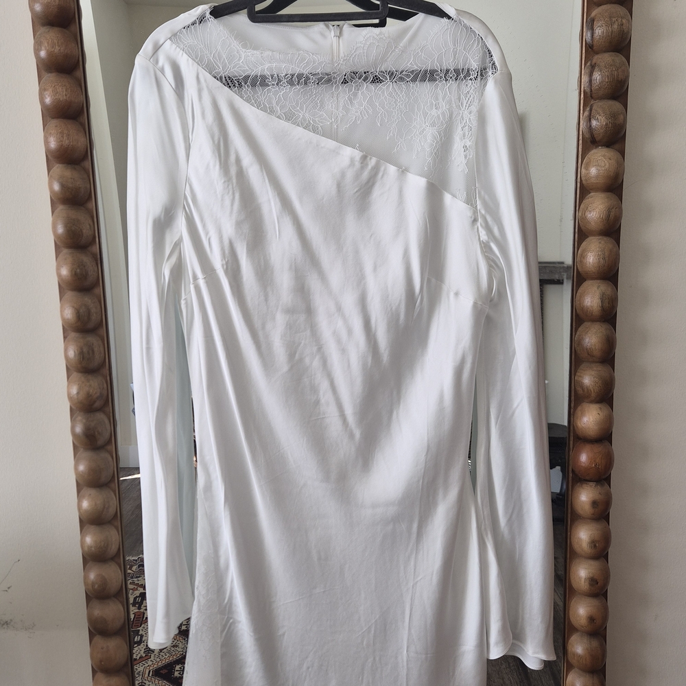 Shona Joy White Asymmetrical Dress With Lace Detail